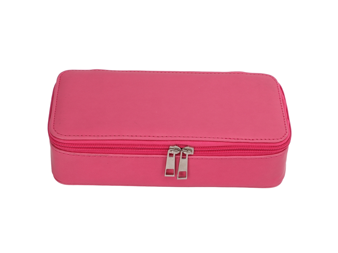 Estuche Para Lápices De Gran Capacidad Con 2 Compartimentos, Material De Piel Sintética, Para Niños, Color Rosa Y Rojo.