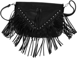 Bolso De Hombro Negro De Pu Para Mujer Con Tachuelas Y Flecos, Práctico, Para Uso Diario E Informal.