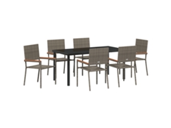 Conjunto de comedor de jardín vidaXL 7 piezas de mimbre gris y poliéster