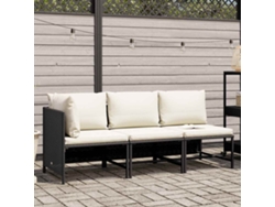 Maison Exclusive - Set De Sofás De Jardín 3 Piezas Y Cojines Ratán Sintético Negro