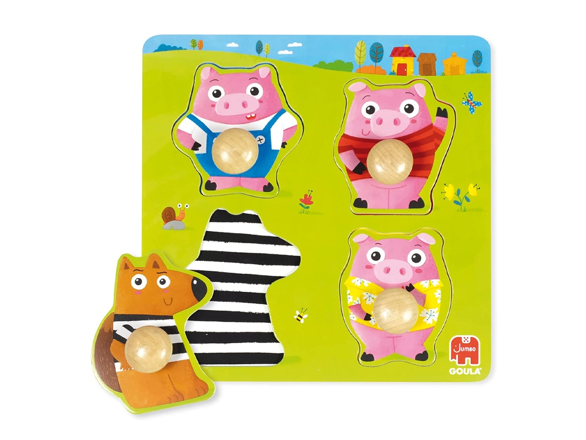 Puzzle GOULA 3 cerditos (Edad Minima recomendada: 12 meses; 4 piezas)