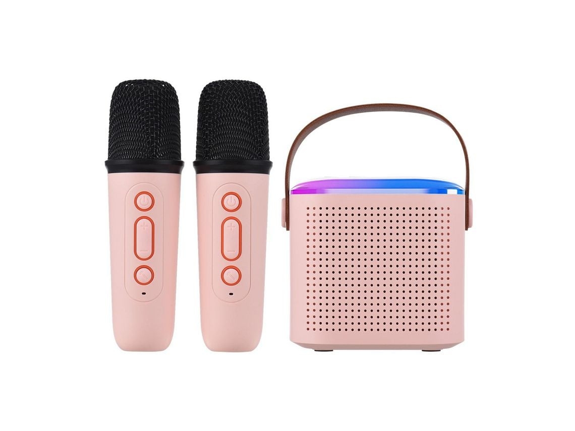 Mini máquina de karaoke portátil con micrófono y altavoz Stelasplen (rosa)