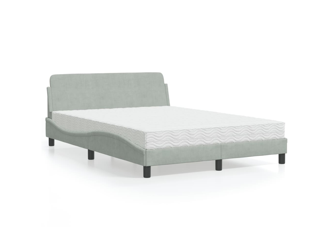 Cama Con Colchón Terciopelo Gris Claro 140x190 Cm