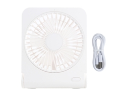 Ventilador de mesa portátil recargable, 3 velocidades, blanco