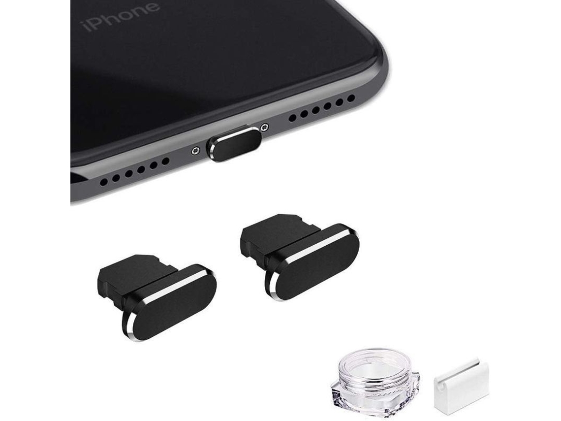 Tapón Metálico Antipolvo Para Iphone 14 13 12 11 X Xs Xr 8 7 Se Mini Plus Pro, Paquete De 2 Con Estuche De Almacenamiento (negro)