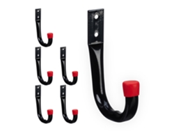 Relaxdays Pack 6 Ganchos Para Colgar Herramientas, Para Garaje O Panel Perforado, Acero, Resiste Hasta 18 Kg Negro/rojo