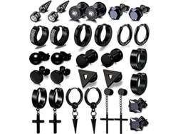 Kit De Aretes De Acero Inoxidable Negro Para Hombre Y Mujer Con 15 Pares: Argollas, Pendientes Y Tachuelas De Moda