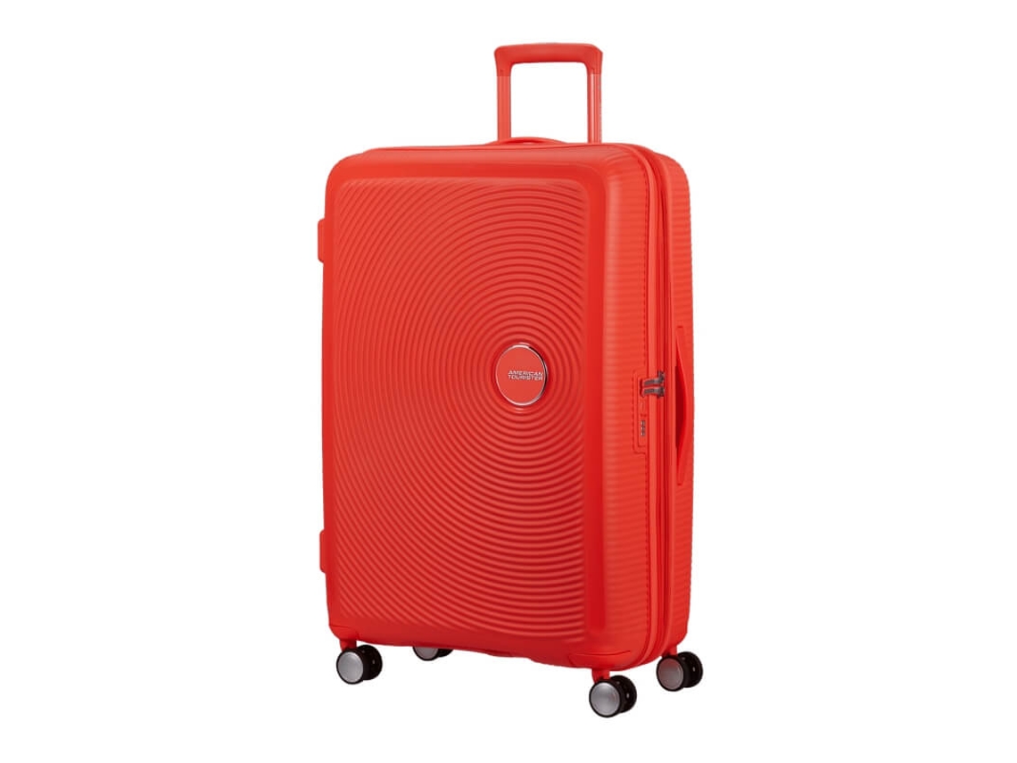 Maleta de viaje grande de 77 cm, 4 ruedas, caja de resonancia, color naranja neón, American Tourister