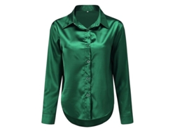 2026-camisa Ligera De Satén Brillante Para Mujer Yynuda De Poliéster Y Spandex Color Sólido Con Cuello Normal Y Botones