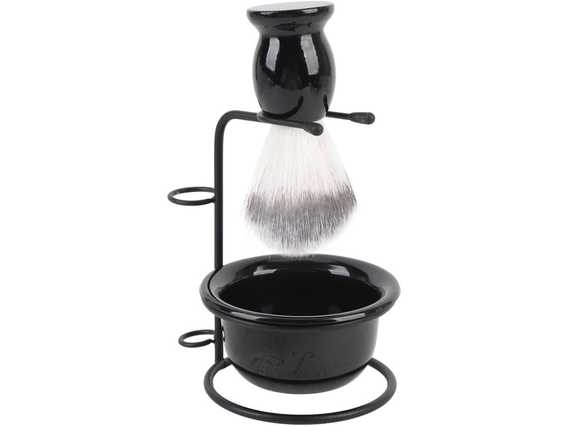 Juego De Cepillos Para Hombre Con Soporte: Cerdas Sintéticas, Mango De Madera Y Cuenco De Acero.