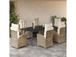 Juego de comedor de jardín de 7 piezas con cojines de mimbre beige de DKD Home Decor