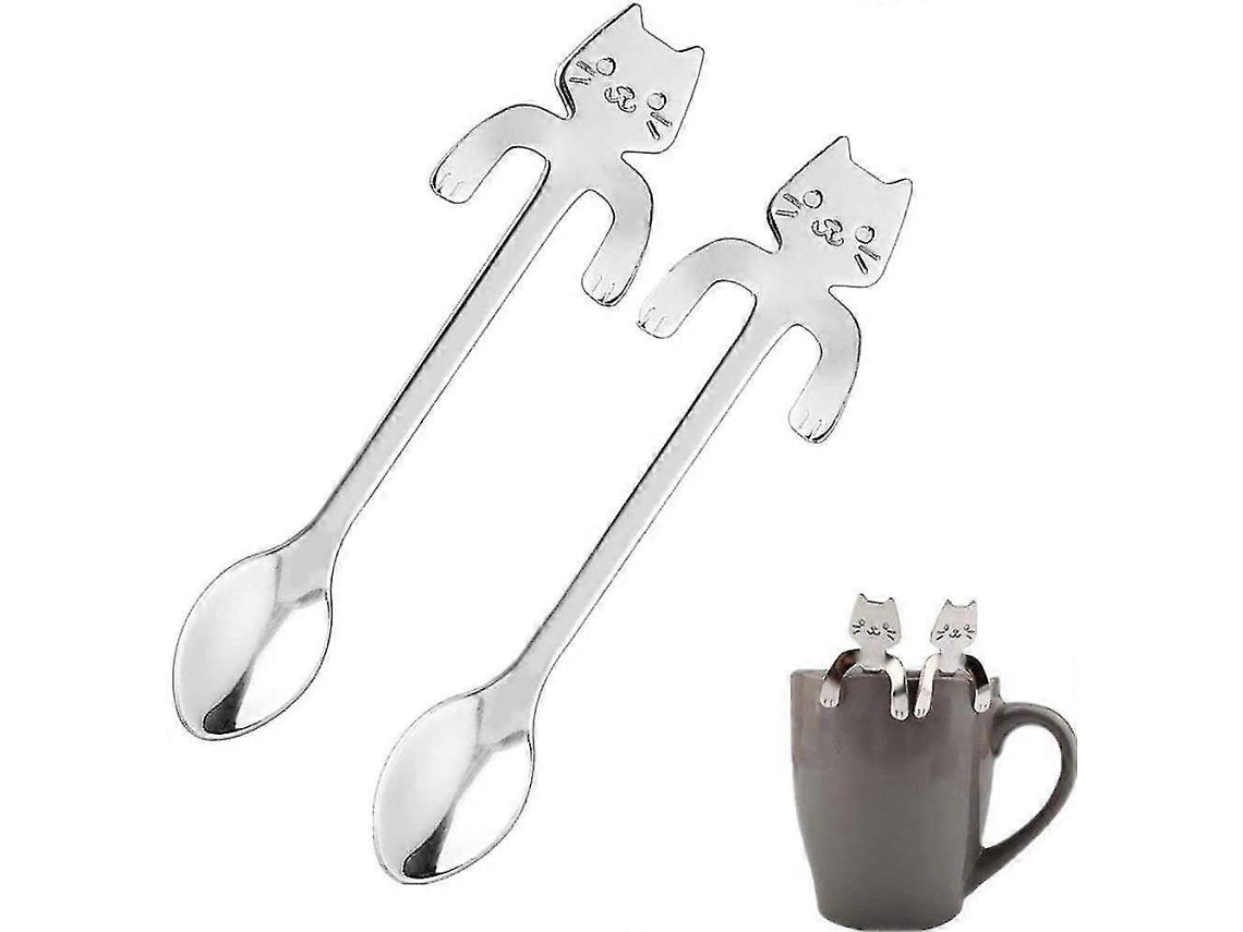 Cucharas De Acero Inoxidable 304, 2 Piezas Regalo Con Diseño De Gatito Para Café, Té Y Postres