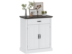 Armario auxiliar para aparador con estantes, 3 puertas, capacidad de 50 kg, 91,5 x 35 x 77,4 cm, blanco y natural. ZENCORE SERVICES