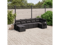 Conjunto de sofá de jardín de 7 piezas con cojines de mimbre negro de DKD Home Decor
