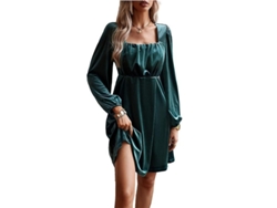 2026-vestido De Terciopelo A Line De Manga Larga Con Cuello Cuadrado Y Cintura Alta Para Mujer