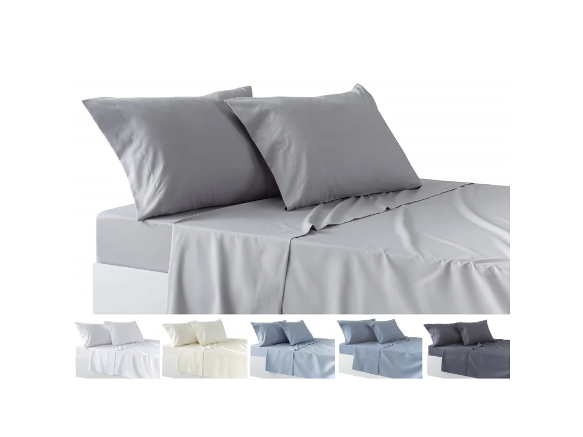 Juego de Sábanas de 4 Piezas (Bajera, Encimera y Dos Fundas Almohada) Cama de 135 x 190/200 cm Gris Claro TODOCAMA