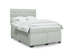 Cama Box Spring Con Colchón Terciopelo Gris Claro 140x190 Cm