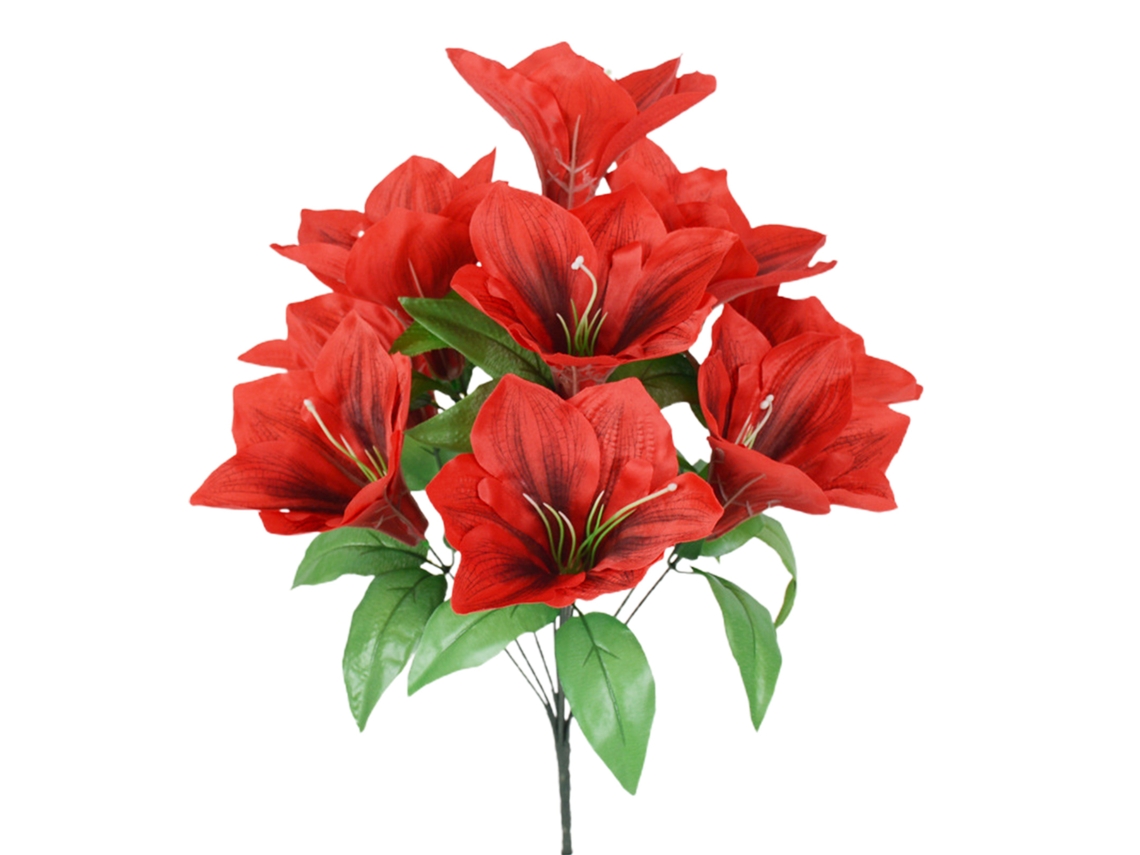 Ramo de flores artificiales de clivia, rojas, 10 cabezas