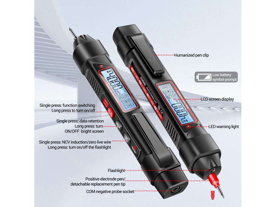 Multímetro Digital De Pluma Aneng A3006 Tester Voltaje Ac/dc Detector Línea Fuego
