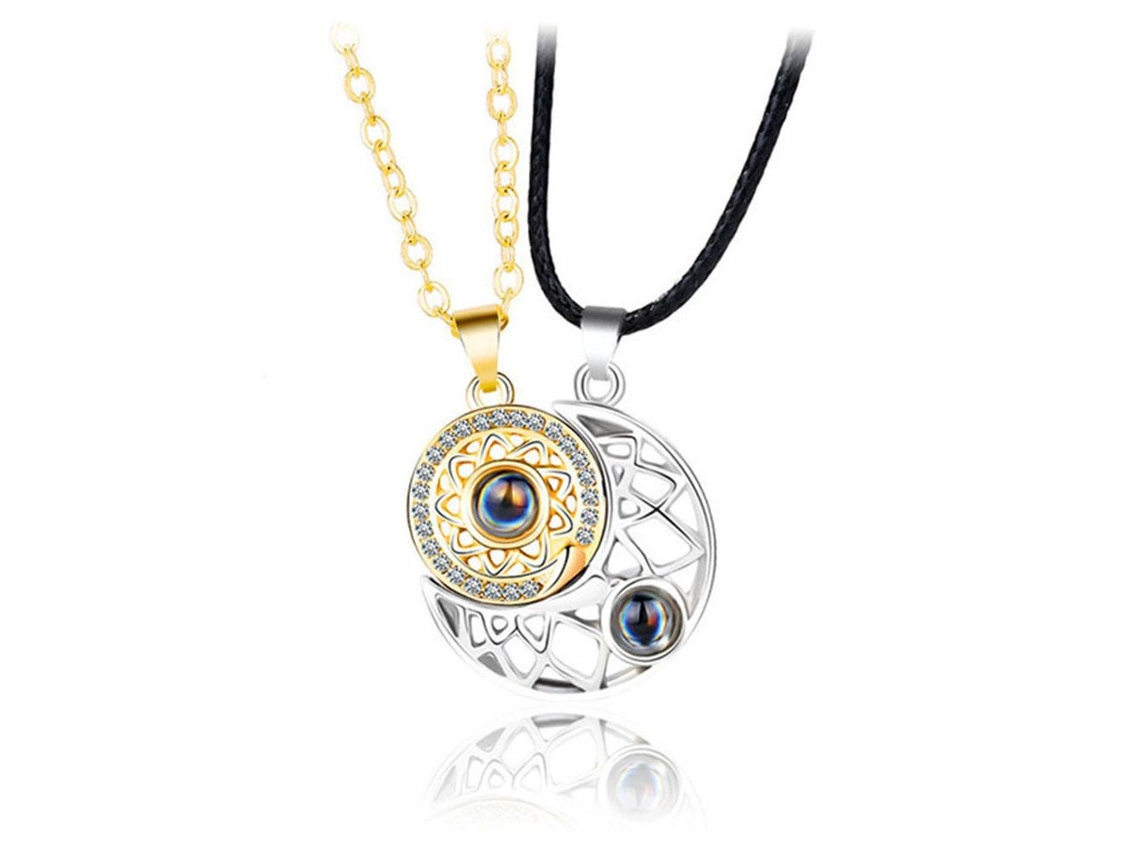 Collar Magnético Para Parejas Con Proyección De Sol Y Luna En 100 Idiomas. Regalo "te Amo" Para Parejas.
