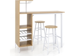 Juego de 3 Piezas Mesa y Sillas de Bar, Mesa y Taburetes Industriales con Soportes para Copas de Vino y Estantes para 6 Botellas de Vino COSTWAY