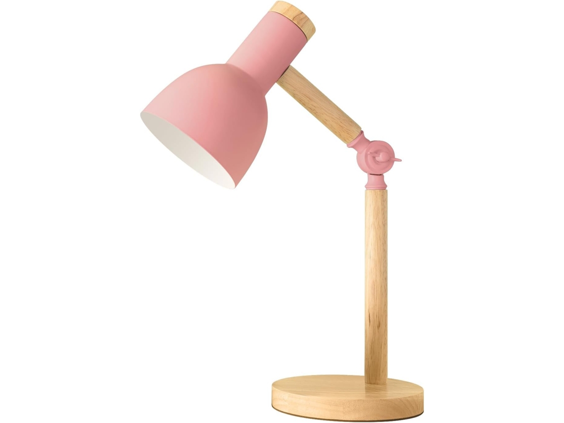 Lámpada Mesa Madera Rosa Ajustable E27 12w Luz Cálida, Para Niños Cuarto/sala