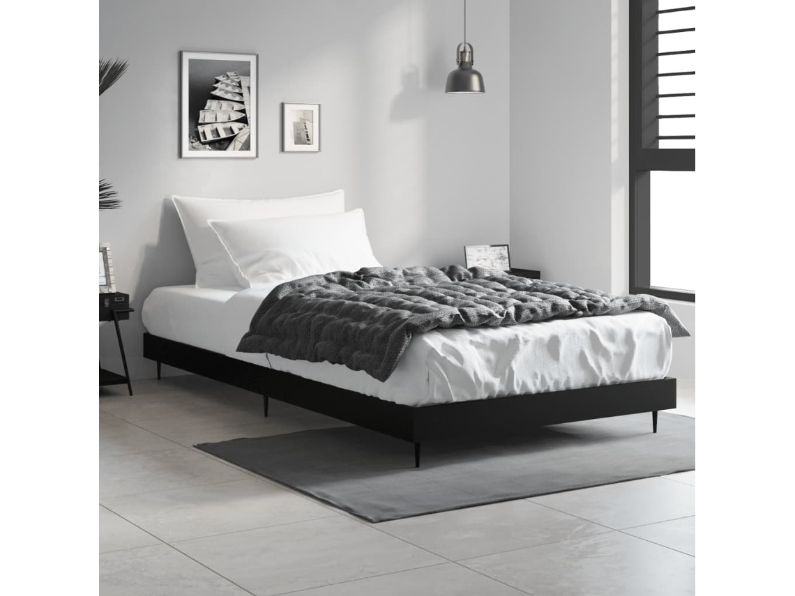 Estructura De Cama Madera De Ingeniería Negra 90x200 Cm