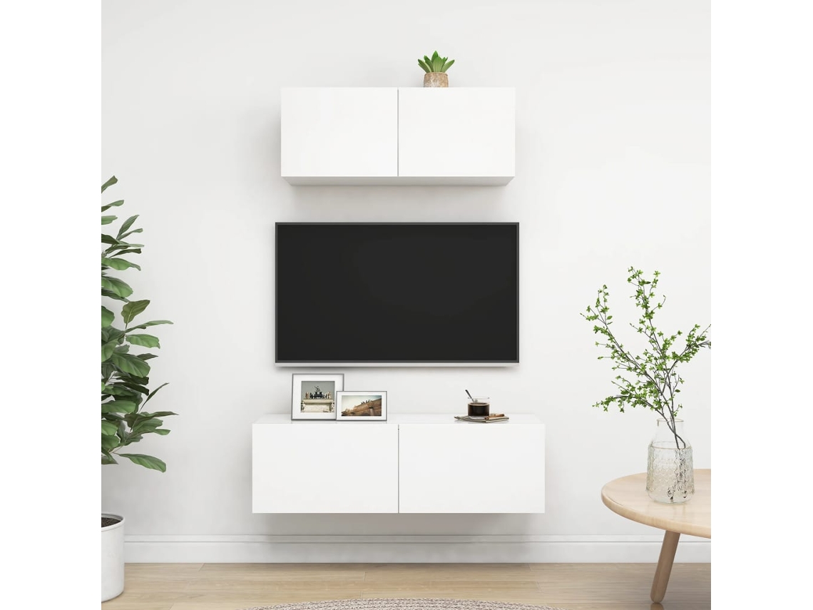 Conjunto de 2 muebles de TV con derivados de madera, blanco, DKD HOME DECOR
