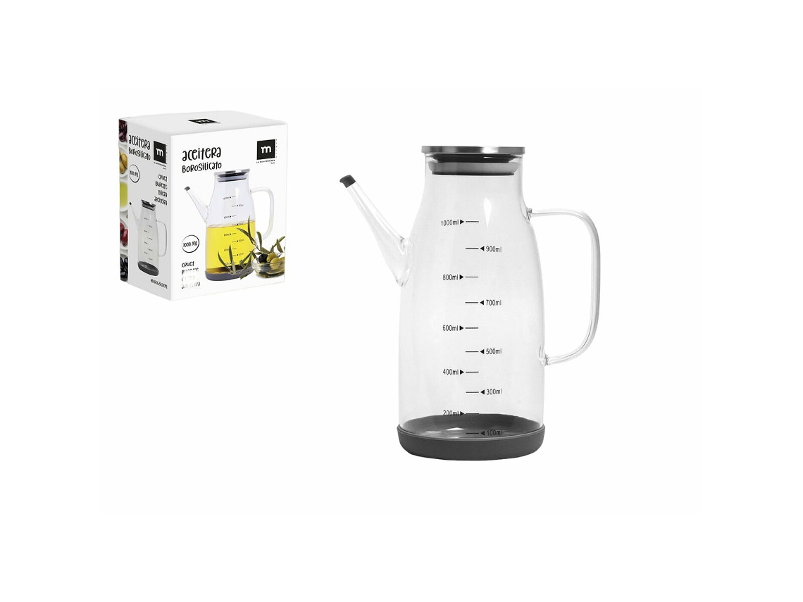 Aceitera LA MEDITERRÁNEA Silicona Acero Inoxidable Vidrio de Borosilicato 1 L
