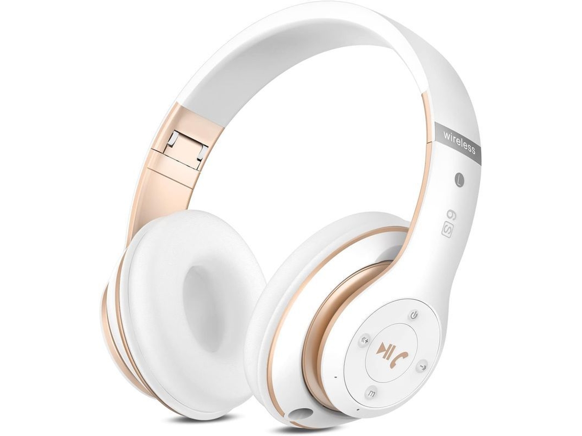 Auriculares Bluetooth Supraaurales Con Micrófono, Radio Fm Hd, Ranura Para Tarjeta Tf, Para Pc, Color Blanco, Cómodos, 40 Horas De Duración De La Batería.