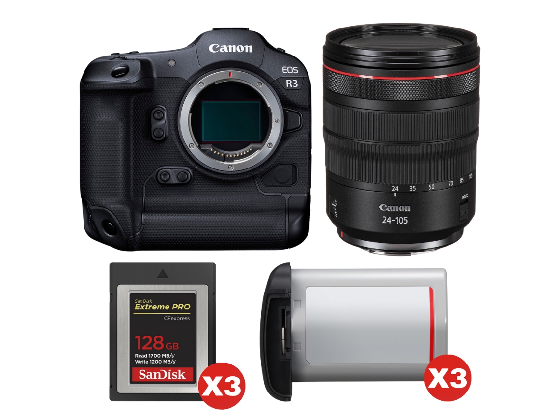 Canon Eos R3 + Rf 24-105mm F/4 L Is Usm + 3 Sandisk 128gb Extreme Pro Cfexpress Type B + 3 Canon Lp-e19 + Ebook “20 Consejos Para Fotos Que Impactan”