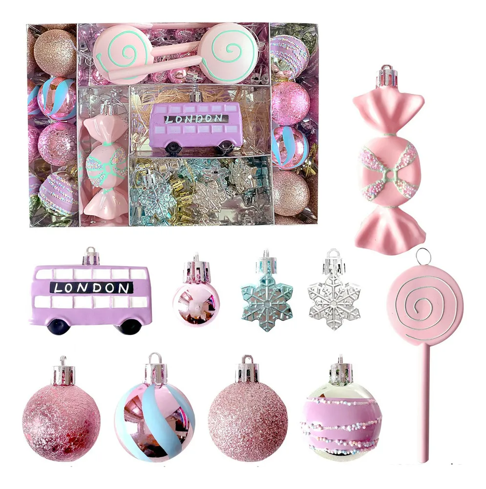 Adornos navideños nuevos, 34 piezas en caja de dulces vayotoy