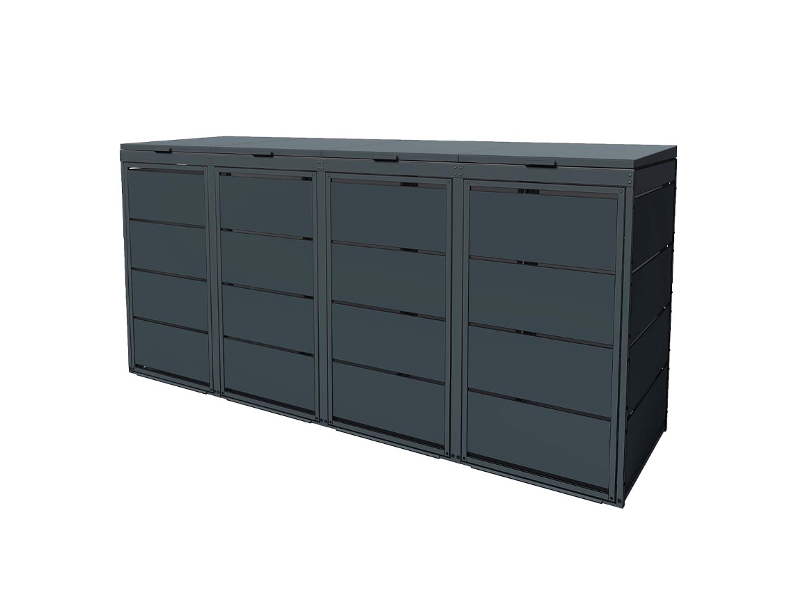 Cubo Para Contenedores Exterior Cuádruple De Acero Galvanizado - Cobertizo Para 4 Contenedores De 240 Litros - Gris Antracita Ral7016