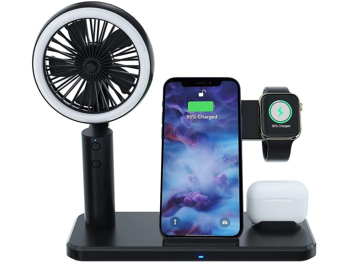 Estación de Carga Sem Portátil Ventilador Dispositivos Luzes YEMAESRE Negro