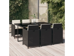 Juego de comedor de jardín de 7 piezas con cojines, mimbre sintético negro, DKD Home Decor