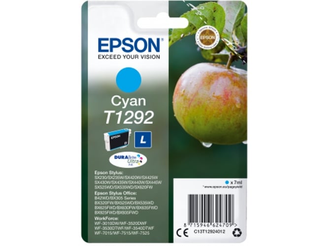 Cartucho de tinta original EPSON T1292, Manzana 7 ml , Cian, C13T12924012