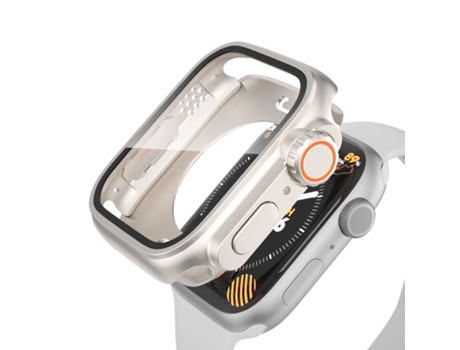 Apple Watch Series 9/8/7 41 mm Switch a Ultra 49 mm Caja de reloj de pieza híbrida de película todo incluido impermeable (Starlight Silver)