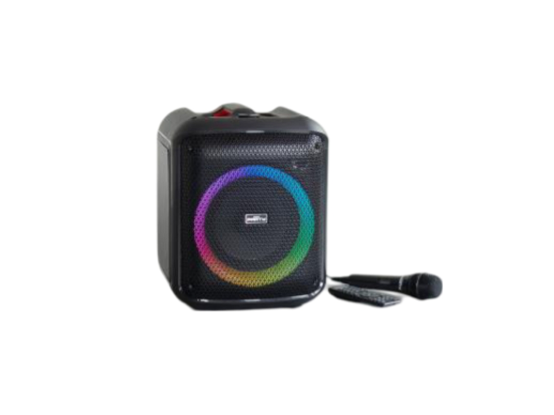 PARTY Altavoz Bluetooth 5.0 de 200 W con efectos de luz LED y micrófono con cable Negro