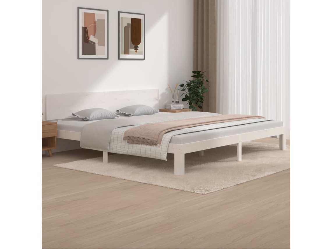 Estructura De Cama Sin Colchón Madera De Pino Blanco 200x200 Cm