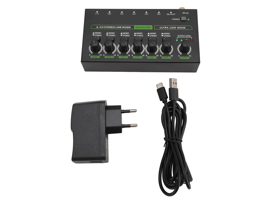 Mezclador De Sonido De 6 Canales Con Luces Rgb, Control De Volumen Independiente Y Enchufe Europeo.