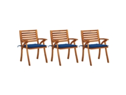 Sillas de comedor de jardín de madera de acacia de 3 piezas con cojines de DKD Home Decor