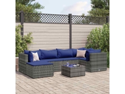 Conjunto de jardín de 7 piezas con cojines, ratán gris, DKD Home Decor