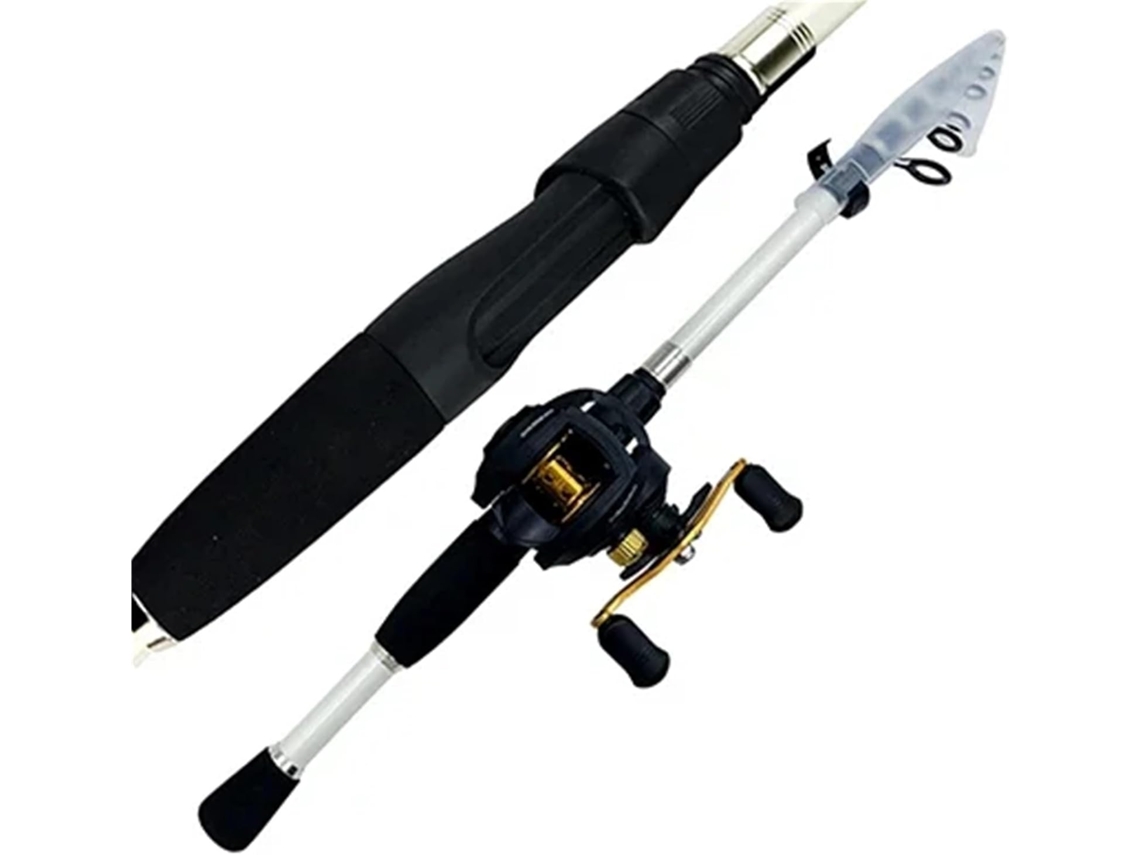 Combo De Caña Pescar Para Casting: Telescópica Carbono Y Carrete Baitcasting, Kit Pesca Portátil Viajes, Pe...