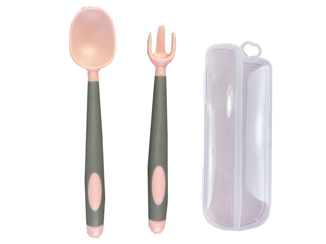 Juego de utensilios para bebé: cuchara y tenedor con estuche de viaje, resistente y flexible NEVEANCE