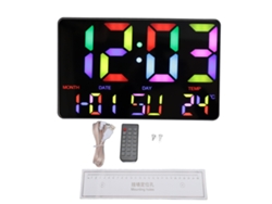 Reloj digital grande con pantalla LED USB, calendario ajustable, alarma y control remoto.