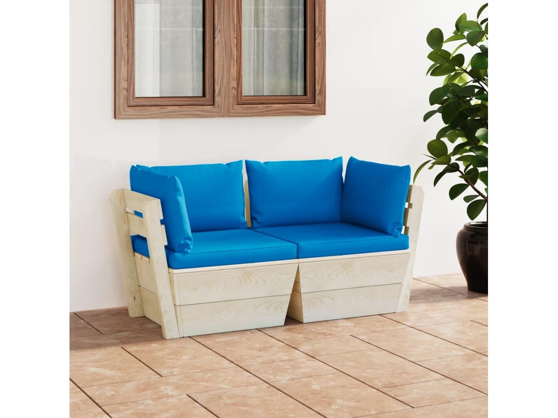 Sofá de jardín de 2 plazas con cojines de madera de abeto, DKD Home Decor