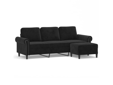 Sofá de 3 plazas con taburete de terciopelo negro VIDAXL (212 x 77 x 80 cm)