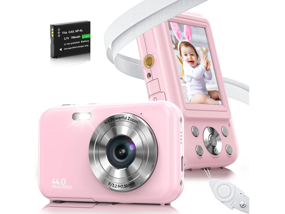 Câmera Digital para Crianças Compact SZSMART  Dc406 Fdh 44Mp Zoom com Foco Automático 16X Tela de 2 4 Polegadas Rosa
