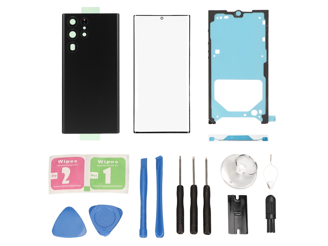 Cubiertas de cristal frontal y trasera para Galaxy S22 Ultra 5G negras con kit de mantenimiento CHABERLU
