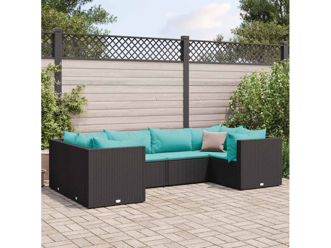 Conjunto de jardín de 6 piezas con cojines, mimbre sintético negro, DKD Home Decor